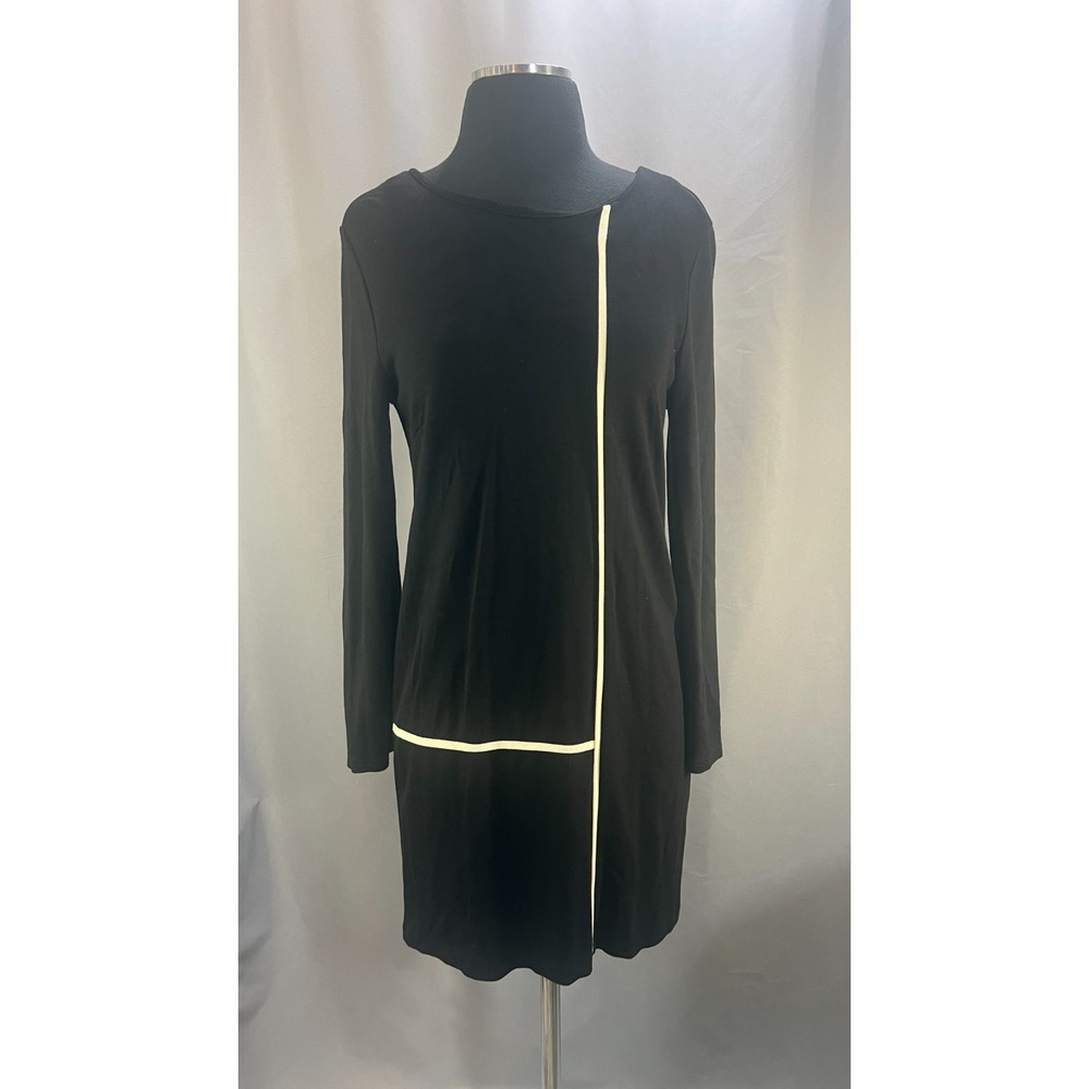 Venus Sheath Dress Womens Small Black White Piped Round Neck Career Office Wear